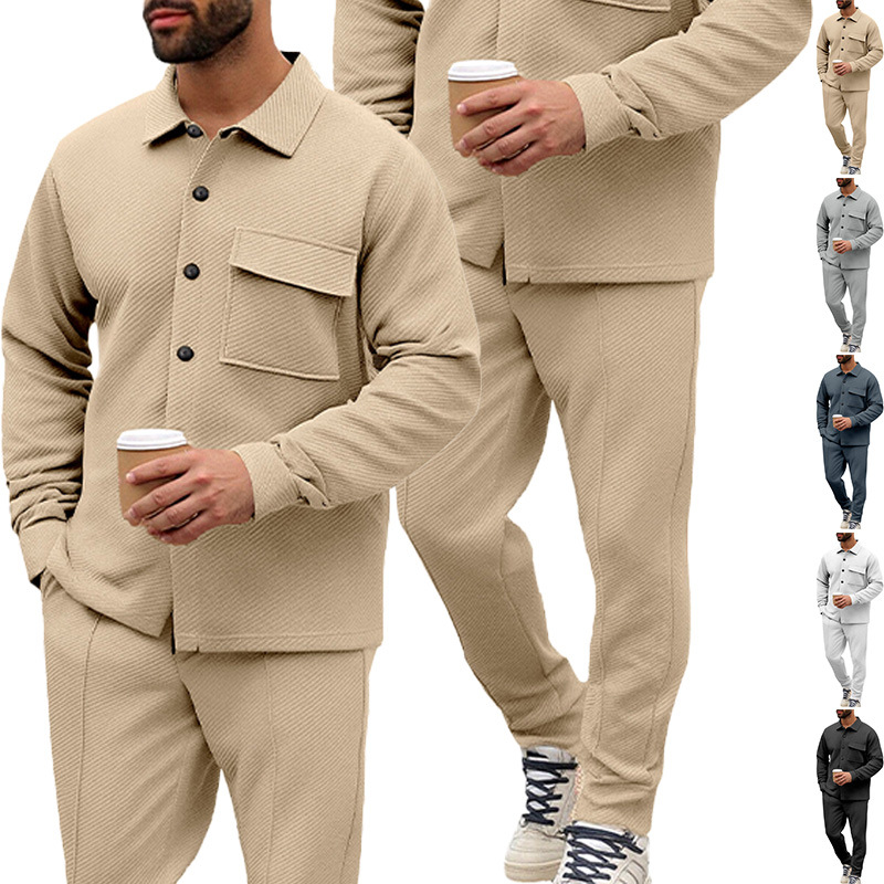 Europa y los Estados Unidos transfronterizos Amazon otoño y invierno hombre casual blusa de manga larga cardigan de botón único chaqueta delgada de color sólido