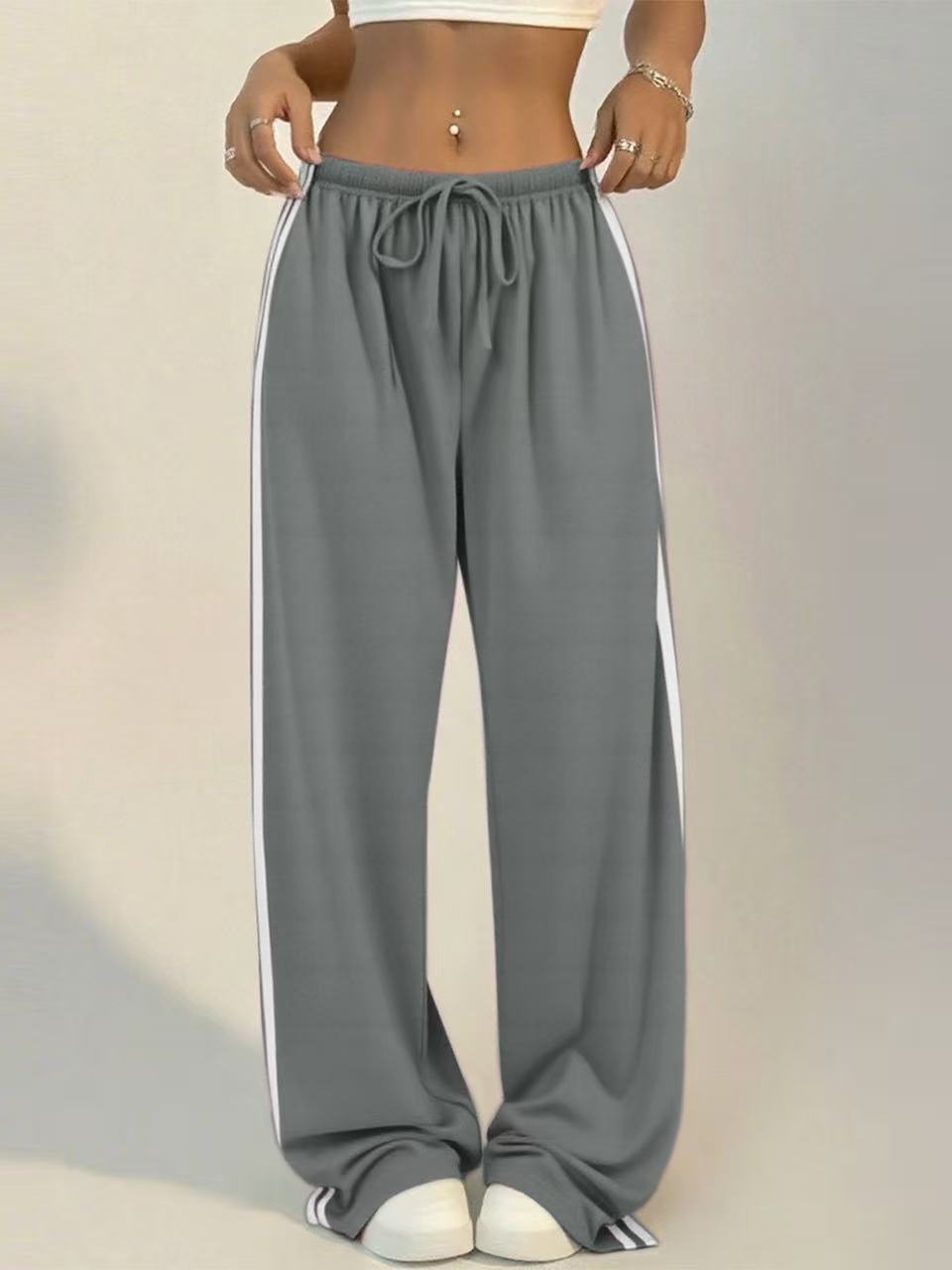 High-waisted Wide-leg Lounge Pants With Side Stripe Detail_voghion.com