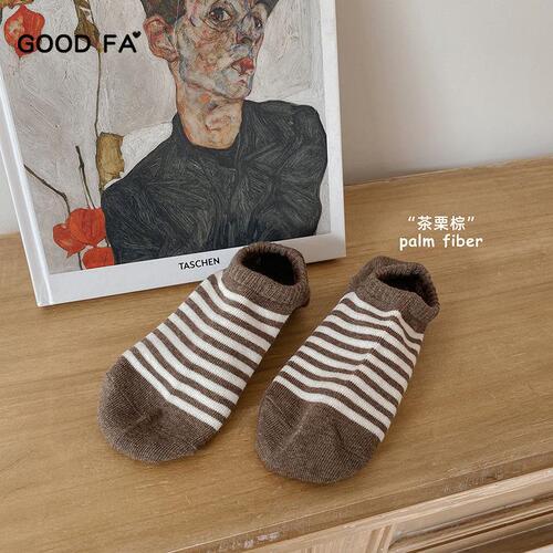 GOOD FA socks for women spring and summer 2024 unprinted cotton striped basic non-slip invisible socks boat socks for women sock sets