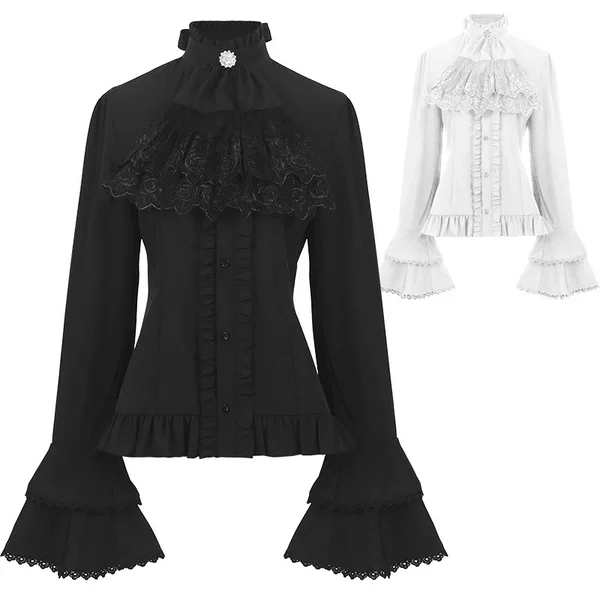 Cross-Border New European and American Style Pleated Shirt, Medieval Clothing, Steampunk Victorian Top, Inner Wear Style