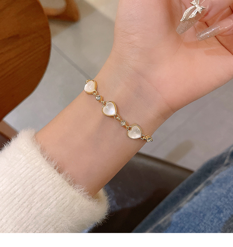 Sweet Heart Shape Copper Plating Inlay Opal Zircon Bracelets 1 Piece