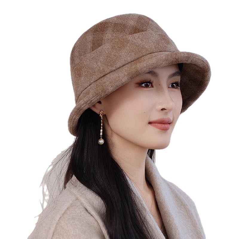 新款老太太加厚帽妈妈格子卷沿盆帽秋冬奶奶保暖盆帽优雅渔夫帽潮|undefined