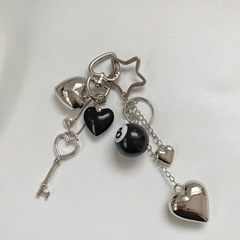 二合一跨境五角星檯球黑八銀色愛心金屬鑰匙扣包包掛件閨蜜朋友