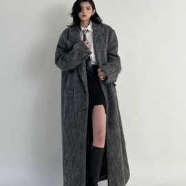 法式感赫本风灰色气质慵懒阔版韩系加长毛毛呢子大衣外套女冬