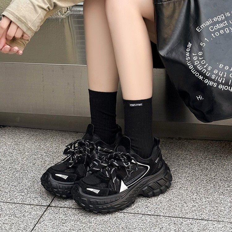 真牛皮~双鞋带老爹鞋女2025秋季新款厚底增高榴莲底休闲运动鞋潮|undefined