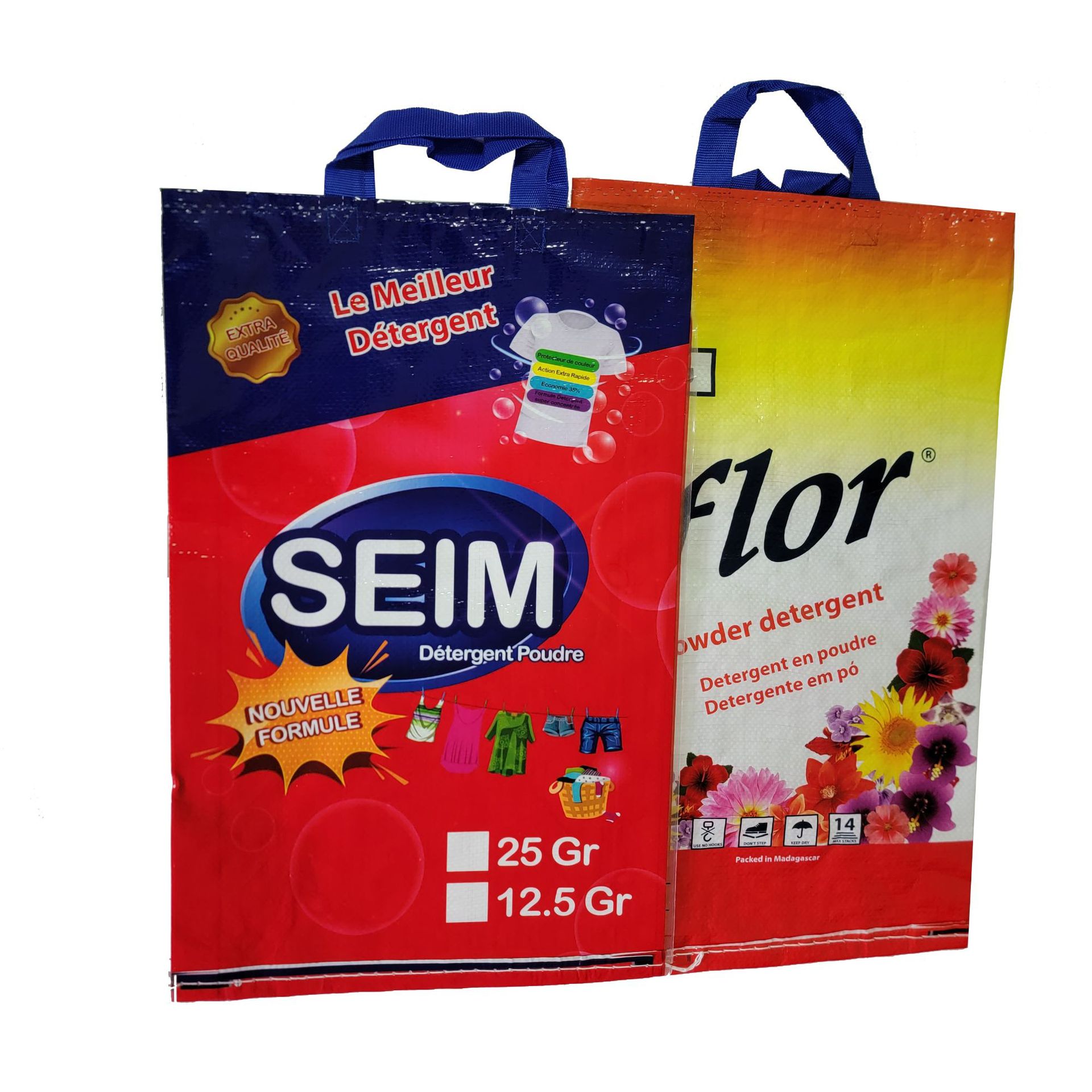 厂家直供洗衣粉手提袋彩印编织袋M边覆膜红色