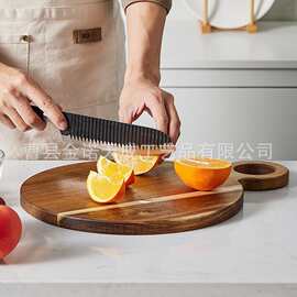 跨境相思木面包板镂空把手木制奶酪板砧板圆形带菜板木质芝士板