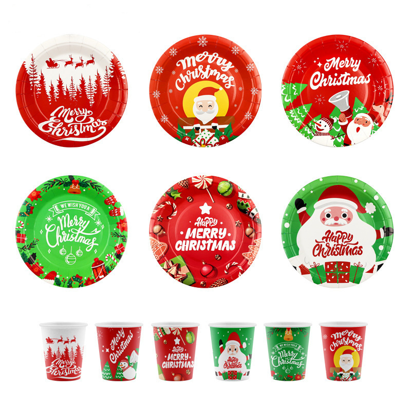 Cross-border Christmas theme disposable paper plate tableware holiday party arrangement supplies paper cup suit factory wholesale