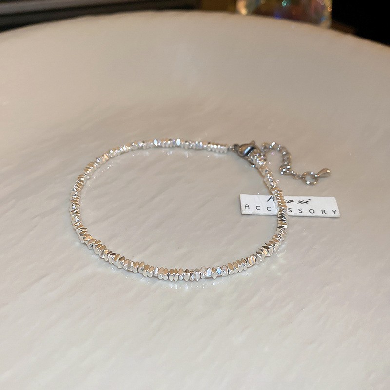 Pulsera de plata rota de perlas de circón de lujo ligero francés, pulsera simple de nicho, pulsera de todo fósforo, joyería de alta gama femenina de verano