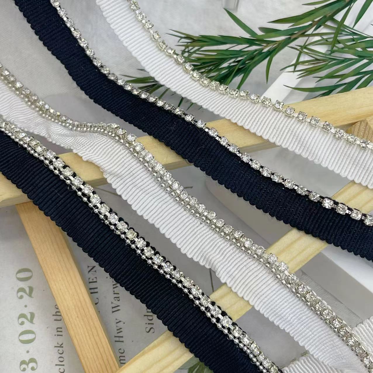 现货批发人丝帽带链条水钻石链花边 黑白 鞋帽配饰 DIY服装辅料