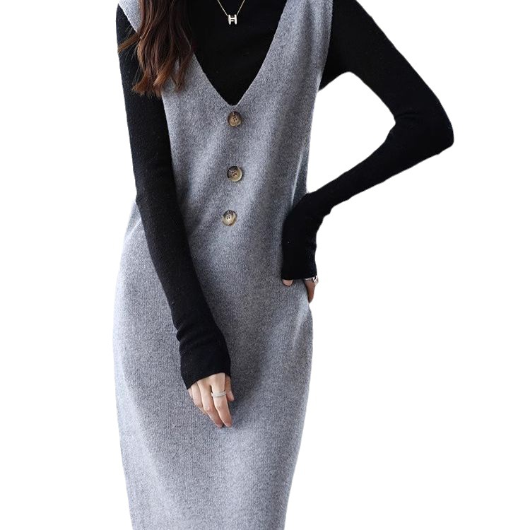 Chaleco de punto chaleco falda ropa exterior para mujer primavera y otoño 2024 nuevo vestido de suéter sin mangas suelto sobre la rodilla image 7