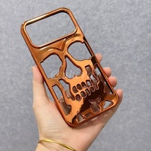 电镀骷髅头手机壳适用苹果14PRO MAX手机壳iphone 13保护套潮时尚