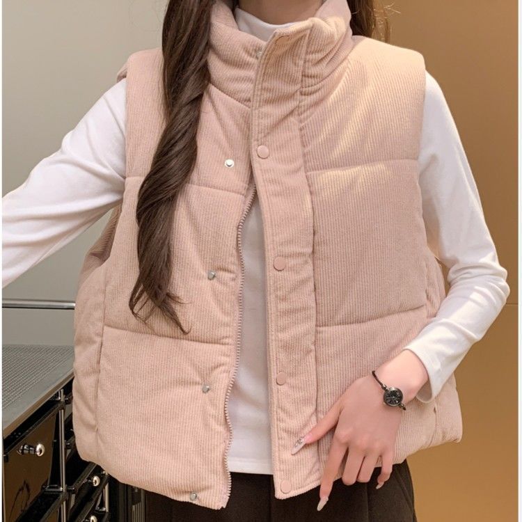 灯芯绒加棉马甲女短款冬季韩国东大门厚立领宽松时尚宽松背心外套|undefined