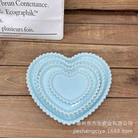 批发创意陶瓷7寸心形盘 家用餐厅美食摆盘甜品蛋糕盘子微波炉餐具