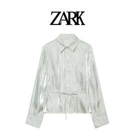 ZARK 欧美新款金属感效果配腰带衬衫 跨境外贸女装批发4387801537