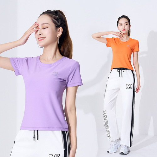 Tingziyi square dance clothing new sports quick-drying ice grid T-shirt suit group aerobics performance costumes