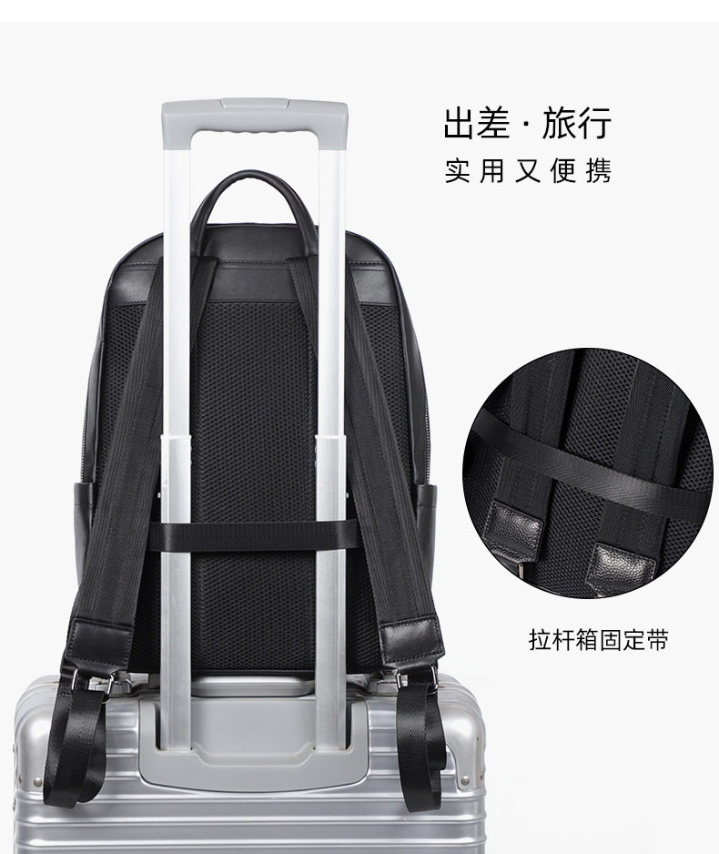 Ba lô nam da thật dệt tay thủ công, ba lô du lịch công sở dung tích lớn, ngăn máy tính 15,6 inch — Màu đen chi tiết 8