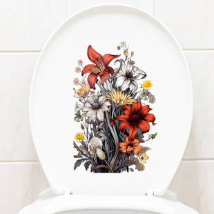 Toilet stickers bathroom toilet creative painting fresh flower Flower decorative toilet cover waterproof self-adhesive tile stickers