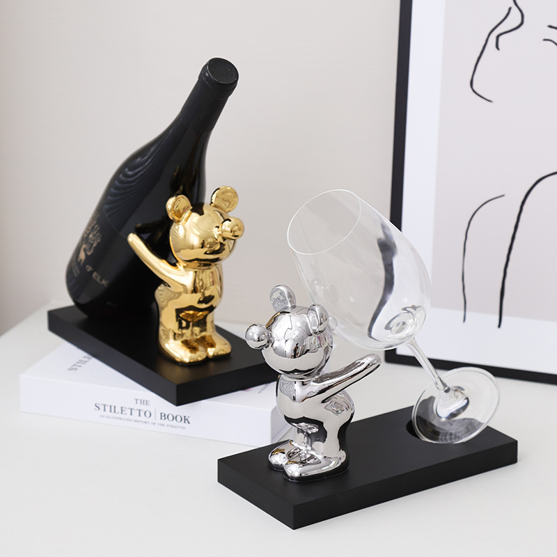 Light Luxury Home Living Room Entrance Tv Cabinet Wine Cabinet Desktop Soft Decorations Bear Wine Rack Ornaments Modern Light Luxury