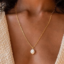 跨境时尚Y型天然珍珠项链 不锈钢项链 异形淡水珍珠项链 批发分销
