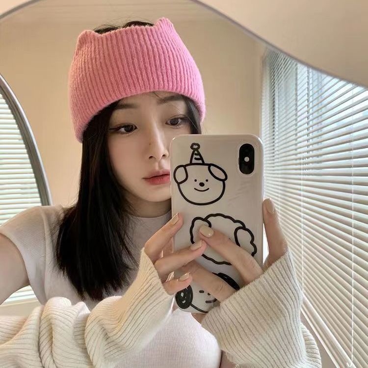 可愛貓耳朵髮帶針織髮帶寬邊頭套髮飾女性高彈洗臉敷面膜髮帶時尚