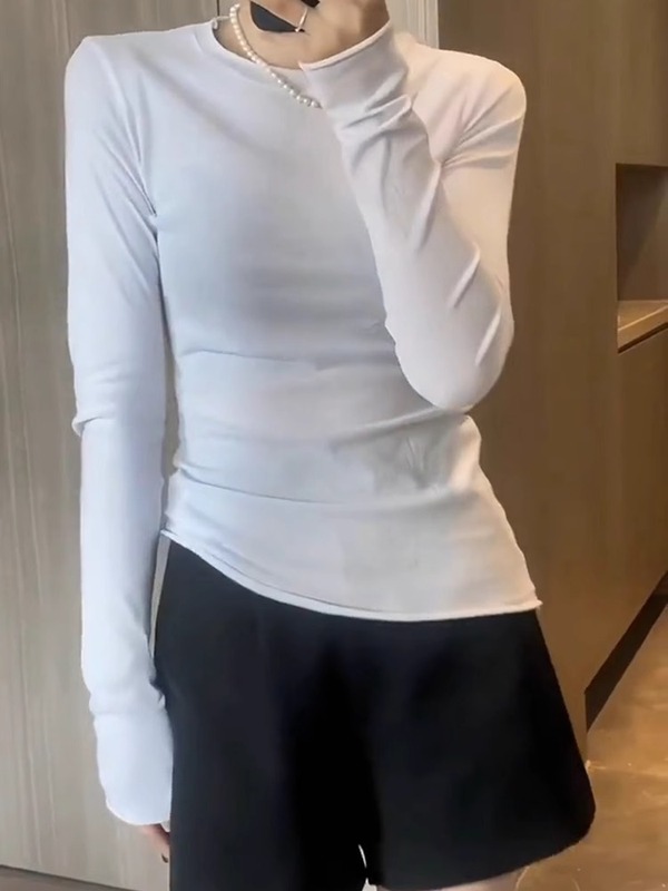 甜美减龄纯色圆领长袖打底衫T恤女秋冬新款时尚百搭修身显瘦上衣|undefined