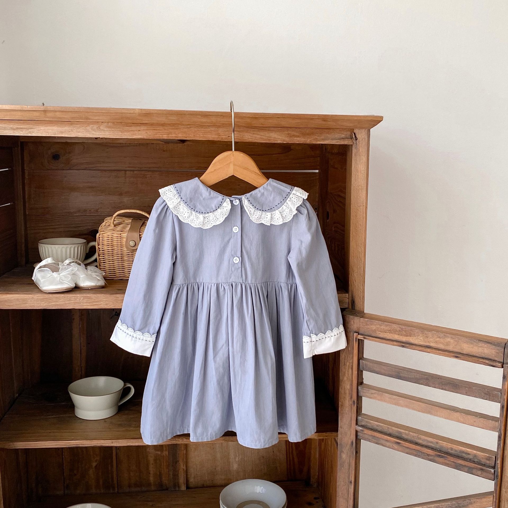 INS 2024 Herbst Baumwolle Klasse A Schwestern Mädchen Baby Spitze Puppe Hals Langarm Furz Gewickelt Romper + Rock_voghion.com