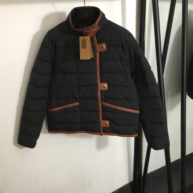 2025 Autumn and Winter Nanyou Classy Export New Style Leather-Edged Logo Hardware Buckle Stand Collar Long-Sleeved down Jacket