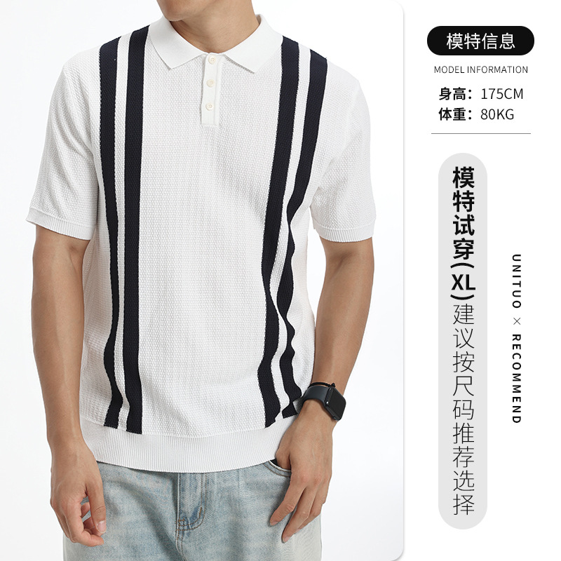Europa y Estados Unidos hombres transfronterizos de hielo de color contrastante polo de punto vertical de manga corta con solapa de negocios casual de alta calidad ropa de hombre