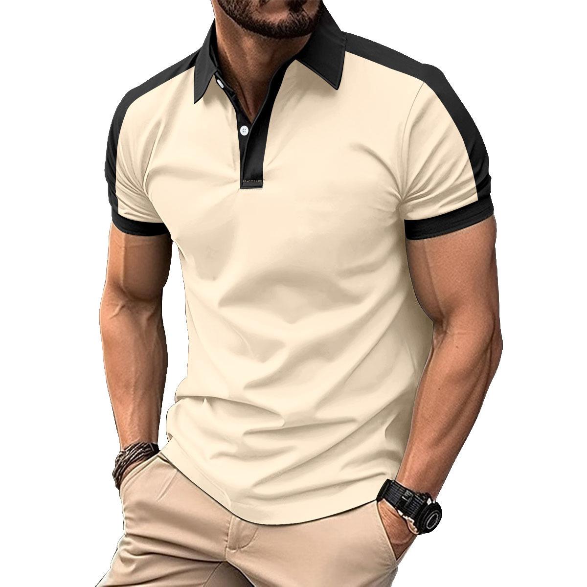 246g Weight Short Sleeve Sleeve Length Polyester Fabric Type Regular Top Length Casual, Daily Occasion Turndown Neckline Regular Fit Fit Type Color Block Pattern Summer Season Men's Gender Simple Style, Classic Style Style Wholesale Men's Polyester Simple Style Classic Style Color Block Short Sleeve Men's T-shirt 15