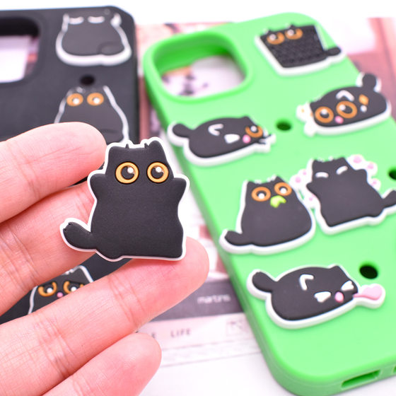 Cute Cartoon Little Black Cat Series small size PVC Soft Adhesive Patch Cross-border Refrigerator Stickers Hole Shoes DIY Accessories