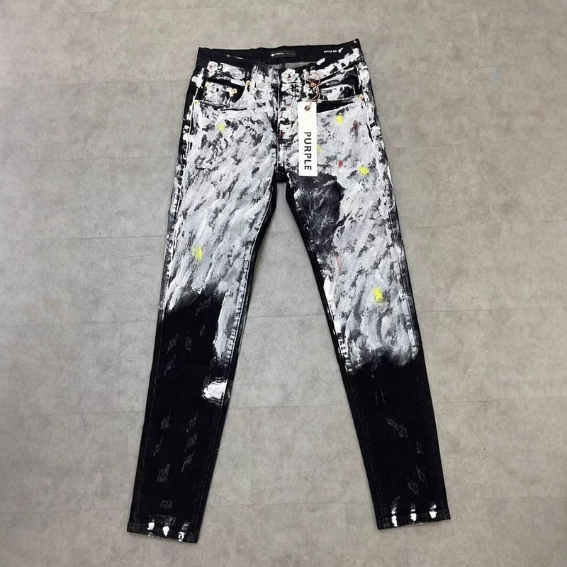 Foreign Trade European and American New Trendy Brand High Street American Style Painted Versatile Slim Fit Fashion Black Splatter Denim Jeans for Men