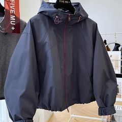 韩系工装长袖连帽冲锋衣外套女春秋新款宽松休闲夹克百搭简约上衣