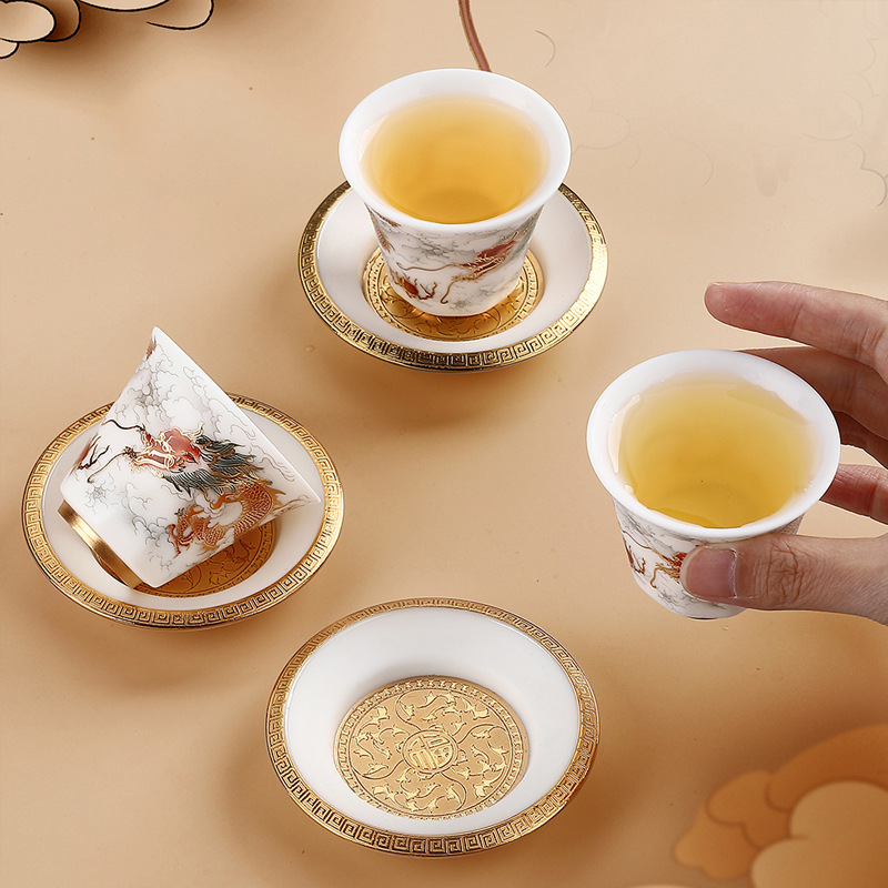 Longnian de alto grado de grasa oveja Jade juego de té liso traje de caja de regalo de cerámica de Su juego de moda Nacional juego de té de Kung Fu