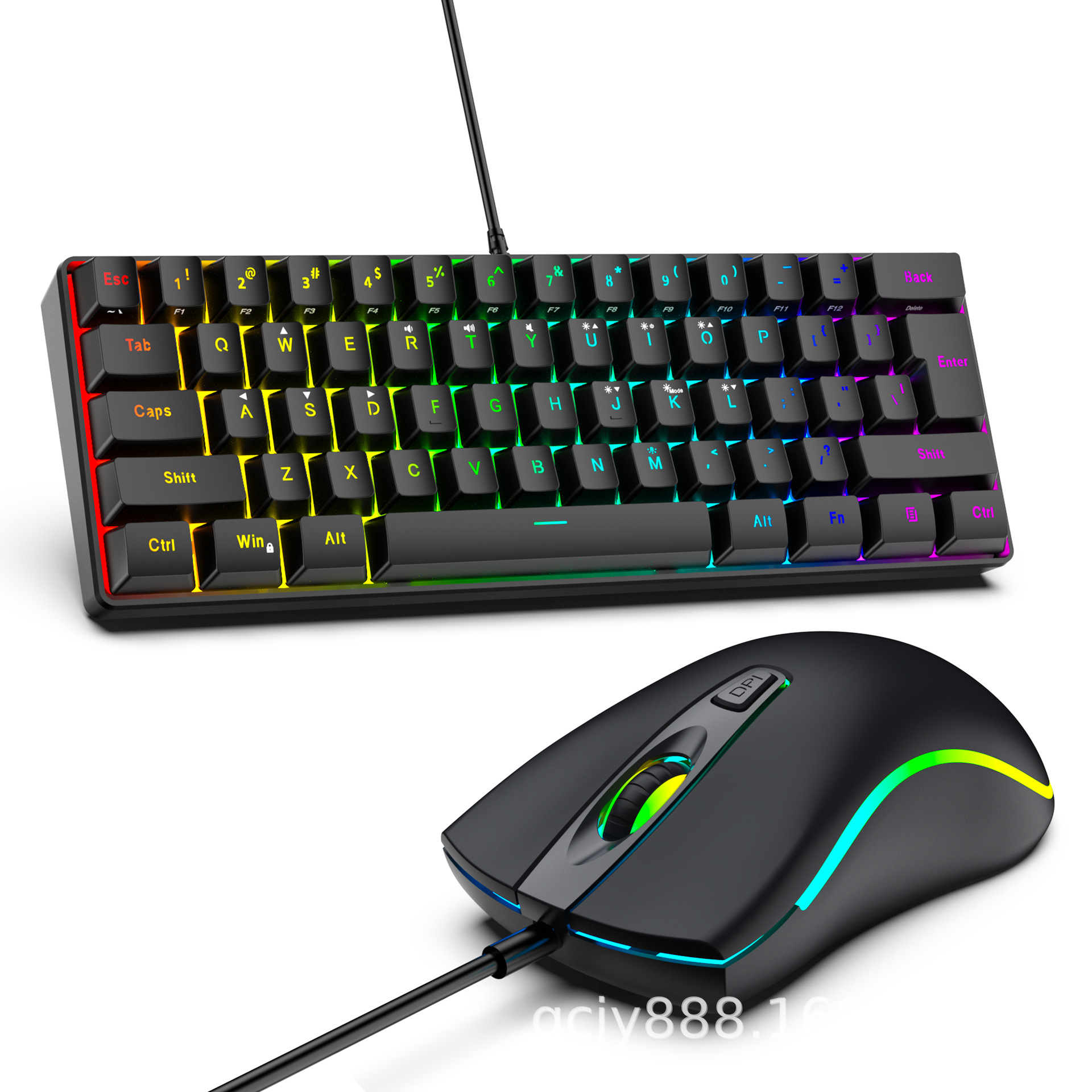 61-Key Rgb Gaming Wired Keyboard and Mouse Set Colorful Mini Non-Mechanical Film Black and White Computer Keyboard