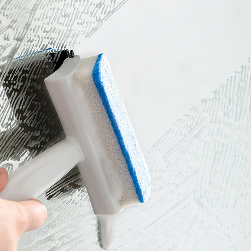 Multifunctional two-in-one double-sided mirror sponge brush window glass scraper wall tile cleaning brush wiper