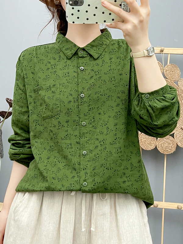 Double-Layer Cotton Gauze Floral Long-Sleeved Shirt for Women Retro Literary Print Soft Skin-Friendly Breathable Bottoming Shirt Top Double-Layer Cotton Gauze Floral Long-Sleeved Shirt for Women Retro Literary Print Soft Skin-Friendly Breathable Bottoming Shirt Top