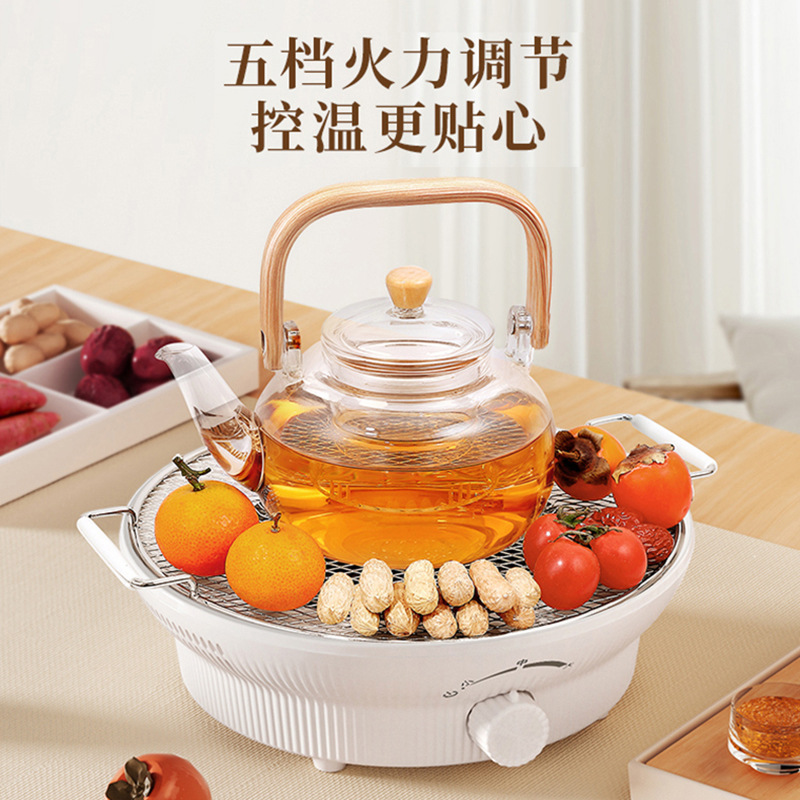 Electric Ceramic Stove for Tea Brewing, Household Smokeless Barbecue Grill, Electric Grill, Gift High Borosilicate Transparent Pot, Indoor Stove