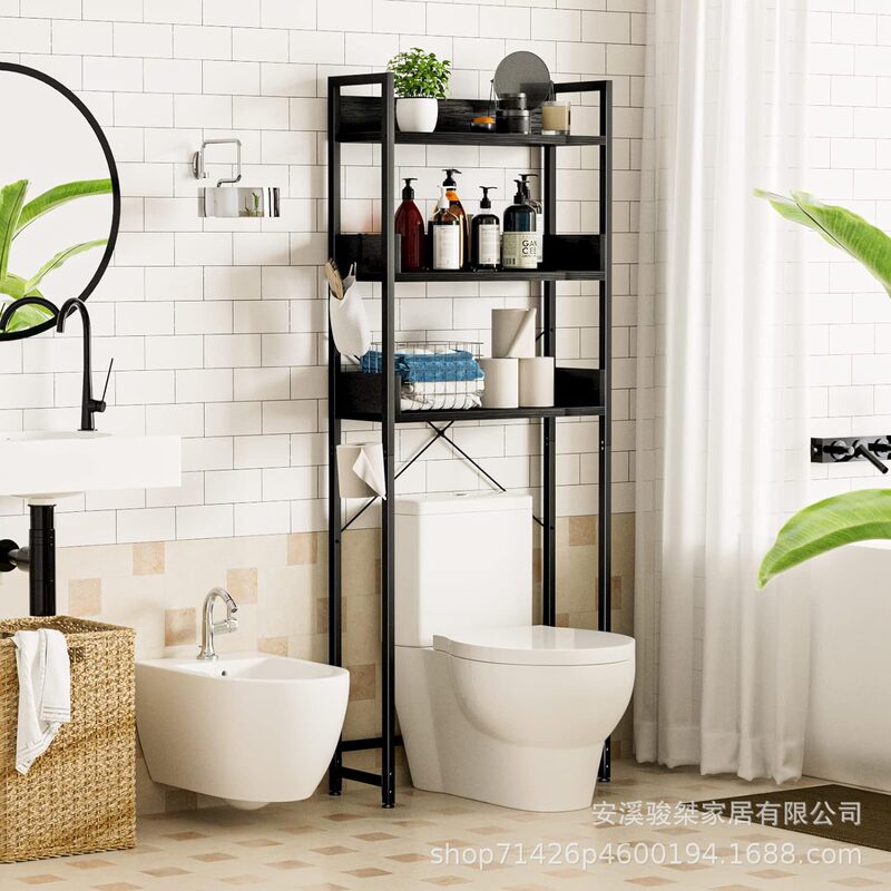 Three-layer Bathroom Organizer Shelf Free Standing Space Saver with Toilet Paper Holder Multifunctional Toilet Shelf