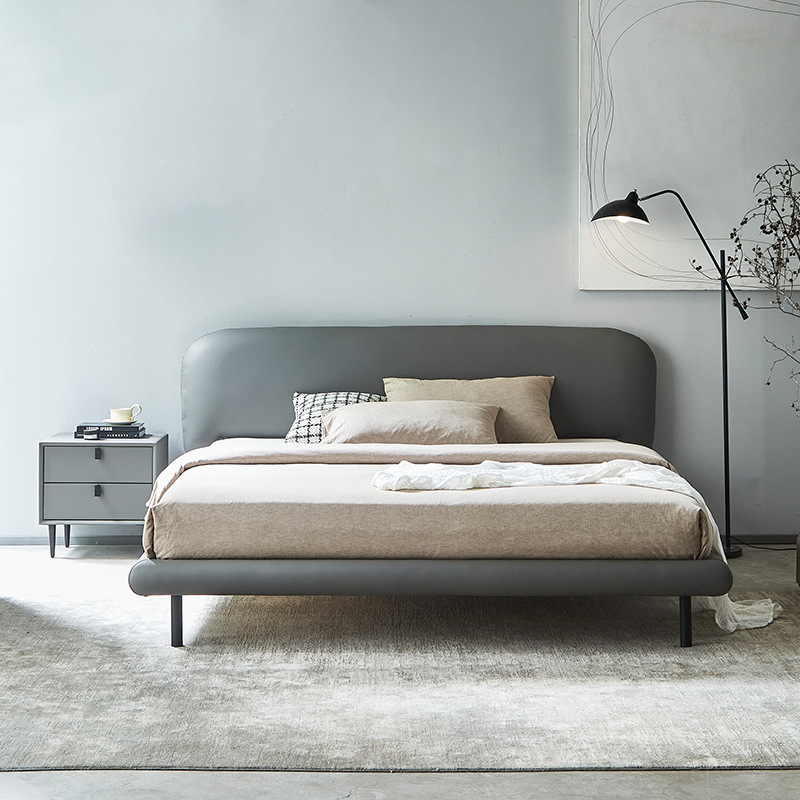 Italiano minimalista cama de cuero real dormitorio principal moderno minimalista bolsa suave cama doble 1,8 m dormitorio alta pierna cama salida de fábrica