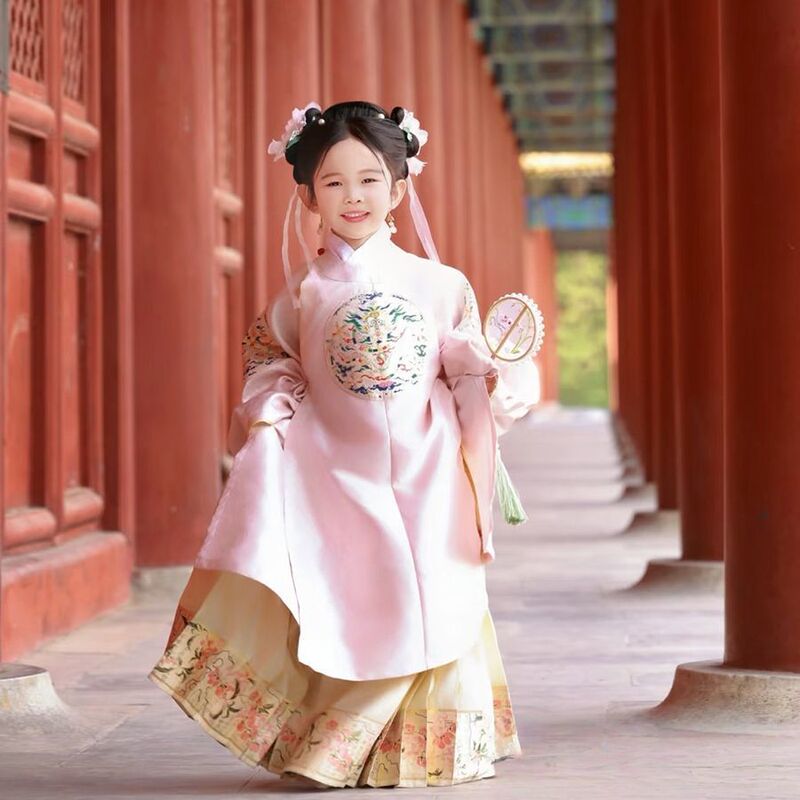 Girls' Hanfu Ming-Style Children's Traditional Chinese Costume, Tang Suit with Stand Collar, Autumn and Winter Ancient Style Outfit, Ming Dynasty Noble Girl Girls' Hanfu Ming-Style Children's Traditional Chinese Costume, Tang Suit with Stand Collar, Autumn and Winter Ancient Style Outfit, Ming Dynasty Noble Girl