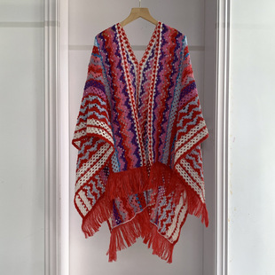 2025 New Knitted Cut Out Ethnic Style Shawl for Women Summer Yunnan Xinjiang Xizang Travel Photo Cape
