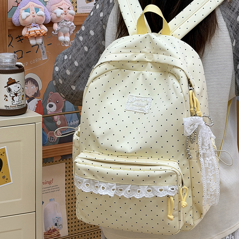 Polka Dot Lace Trim Spacious School Backpack 2