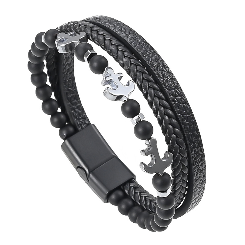 31g Weight Bracelets Classification Leather Rope Chain Material 1 Piece Quantity Retro Punk Solid Color Pu Leather Zinc Alloy Plating Men's Bracelets Men Cord & Leather Bracelets