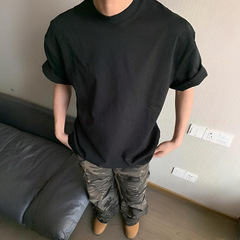 ヘビーウェイトスポーツピュアコットンショルダー半袖Tシャツメンズ春夏無地多用途小さなネックライン半袖アメリカントップ