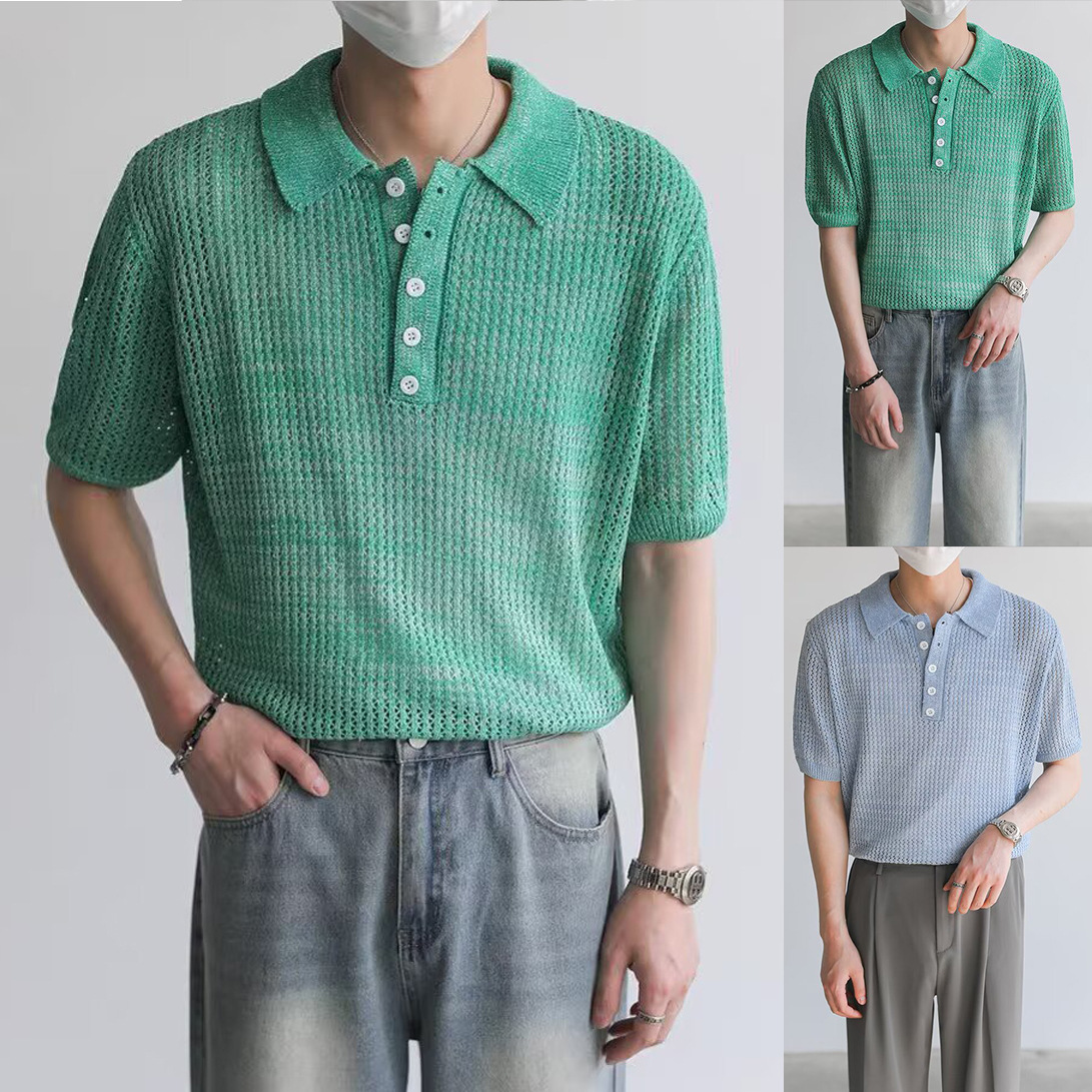 Polo camiseta de punto camiseta de manga corta camiseta de hombre solapa hueco textural viejo dinero viento hielo seda fábrica transfronteriza al por mayor