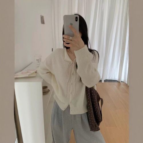 2025 Korean-style belt lace collar sweater women's autumn and winter new versatile soft and fluffy knit base jacket