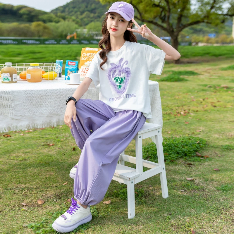 Summer clothing, sleeves, children's thin summer set, for teenagers, with short sleeve, children's clothing, internet celebrity, 9 years