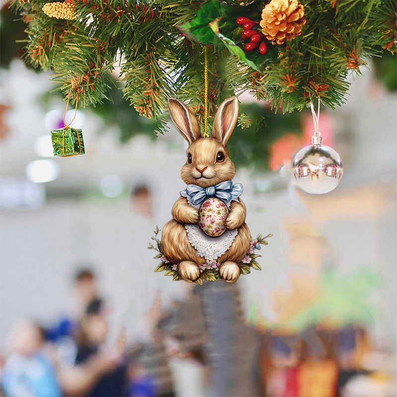 Colgante transfronterizo nuevo huevo de conejo de Pascua colgante acrílico 2D colgante mochila colgante hogar
