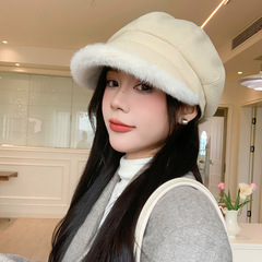 秋冬天帽子女大帽檐显脸小加厚保暖八角帽时尚百搭日系鸭舌帽批发